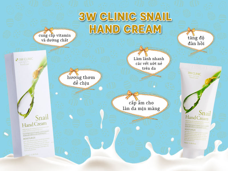 Kem Dưỡng Da Tay Tinh Chất Ốc Sên 3W Clinic là một dưỡng chất tuyệt vời giúp làn da trở nên mềm mịn và tươi trẻ mỗi ngày. Đó là lý do bạn không thể bỏ qua tuyệt phẩm kem dưỡng da tay 3W Clinic Tinh Chất Ốc Sên này được! 