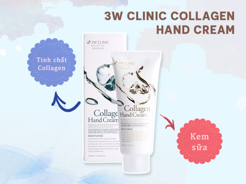 Kem Dưỡng Da Tay Collagen 3W Clinic Hand Cream được sản xuất theo công nghệ tiên tiến của Hàn Quốc, vì thế sản phẩm là lựa chọn hàng đầu dành cho phụ nữ. Sản phẩm có kết cấu dạng kem, dễ dàng thẩm thấu nhanh vào da, cho đôi tay được bảo vệ, nuôi dưỡng. Đặc biệt, có thành phần phục hồi da hư tổn, chống nhăn da.