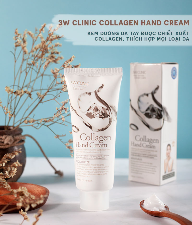 Kem Dưỡng Da Tay Collagen 3W Clinic Hand Cream được sản xuất theo công nghệ tiên tiến của Hàn Quốc, vì thế sản phẩm là lựa chọn hàng đầu dành cho phụ nữ. Sản phẩm có kết cấu dạng kem, dễ dàng thẩm thấu nhanh vào da, cho đôi tay được bảo vệ, nuôi dưỡng. Đặc biệt, có thành phần phục hồi da hư tổn, chống nhăn da.