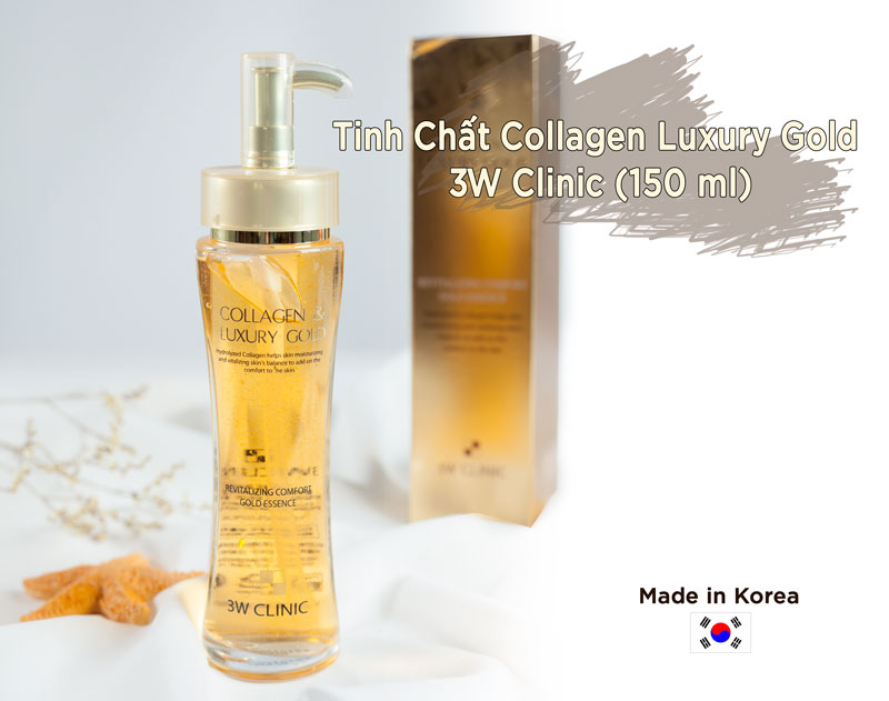 Tinh Chất Collagen Luxury Gold 3W Clinic là một trong những sản phẩm thuộc dòng dưỡng da cao cấp với tinh chất vàng 24k, được chiết xuất theo công nghệ nano vô trùng hiện đại, giúp cải thiện được các vấn đề về da