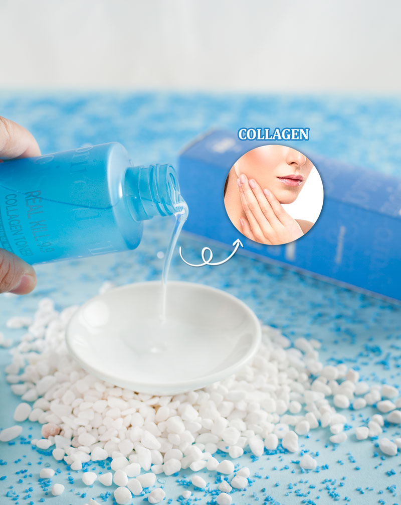 Nước Hoa Hồng Collagen Real Kill 9.9 Ra&Gowoori giúp làm sạch da thật dịu nhẹ, đồng thời giữ ẩm cho mắt và môi, thu nhỏ lỗ chân lông và cân bằng độ pH trên da, ngăn ngừa nếp nhăn xuất hiện khiến da bị tổn hại. 