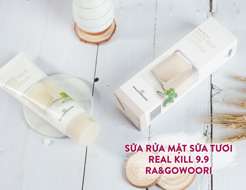Sữa Rửa Mặt Sữa Tươi Real Kill 9.9 Ra&Gowoori với công thức làm sạch sâu và cung cấp độ ẩm tốt cho da mềm mịn và căng bóng từ bên trong.